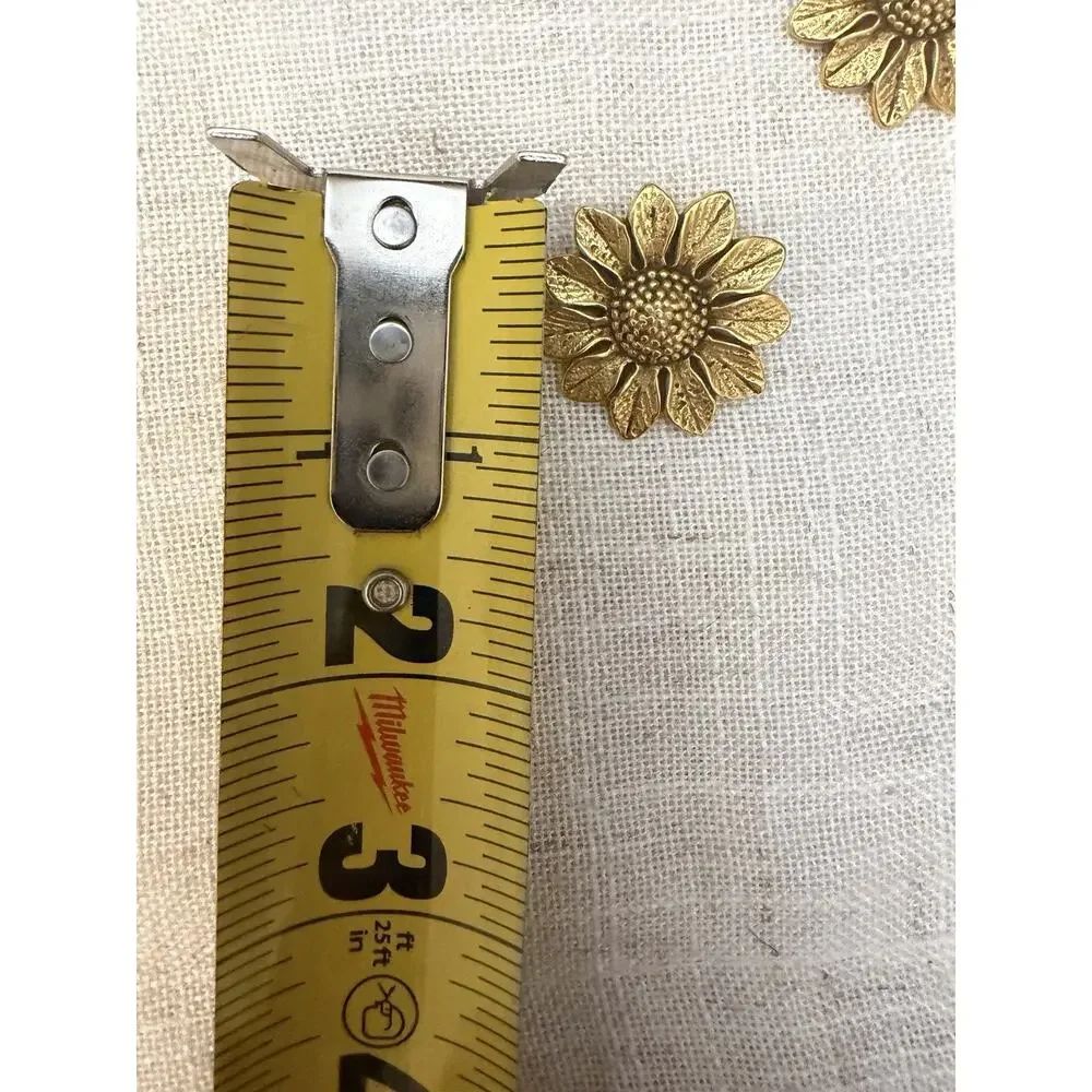Vintage Gold Tone Sunflower Daisy Clip On Earrings Textured Floral Signed Boho